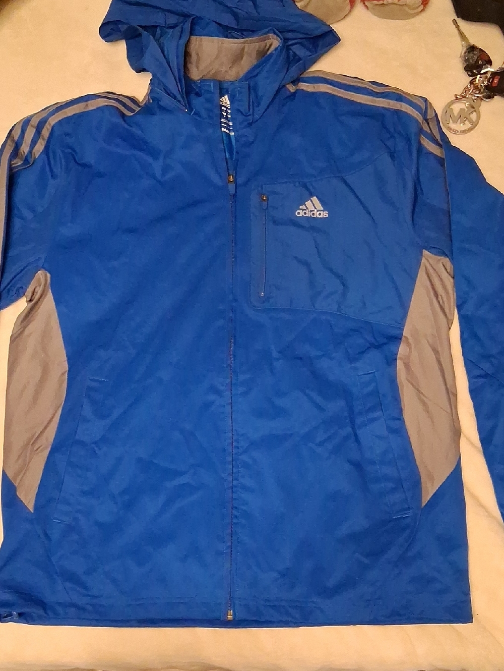 adidas Blue and Gray Hooded Windbreaker Jacket